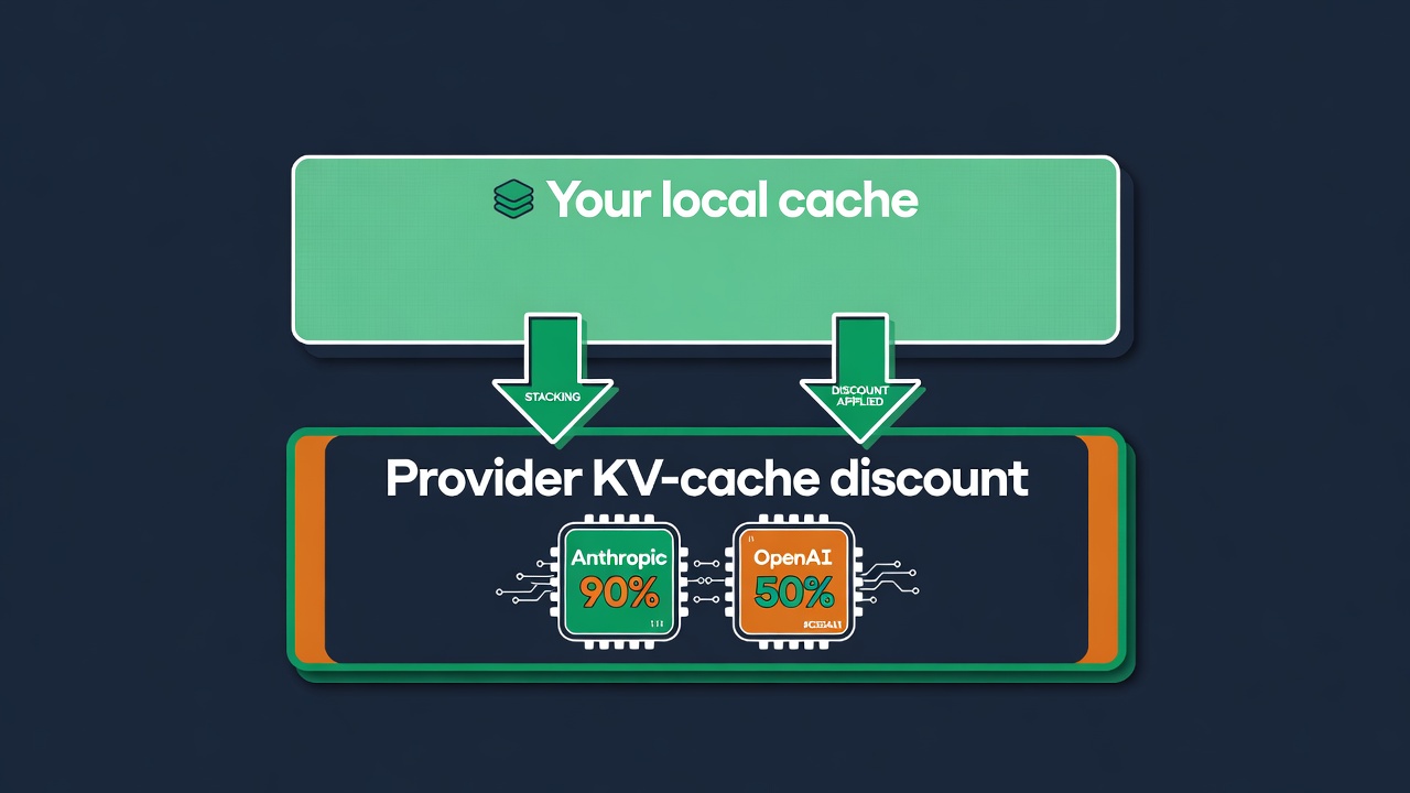 Your local cache stacking on top of the provider's native KV-cache discount — Anthropic 90%, OpenAI 50%