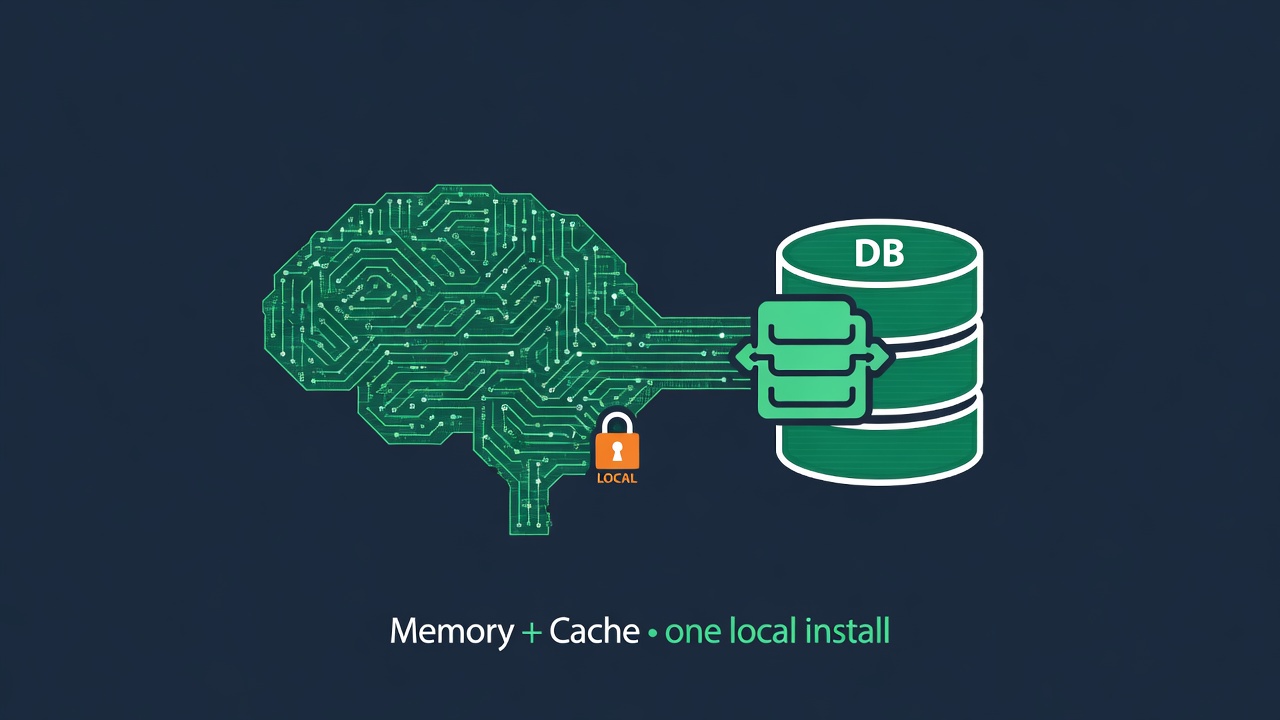 Memory and cache merged into one local install, behind a padlock — your keys, your disk