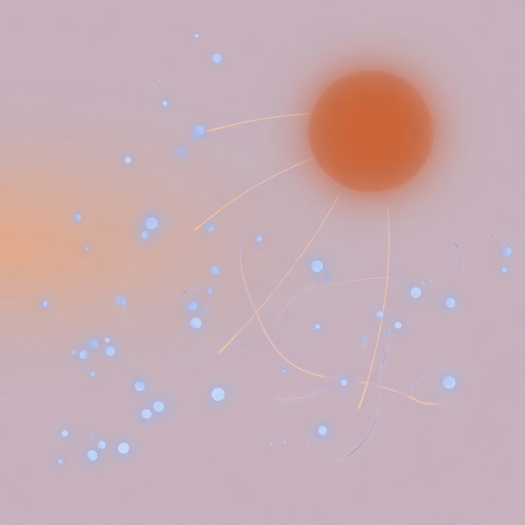 One steady terracotta light glowing among a wide dawn field of smaller blue lights, connected by soft glowing lines