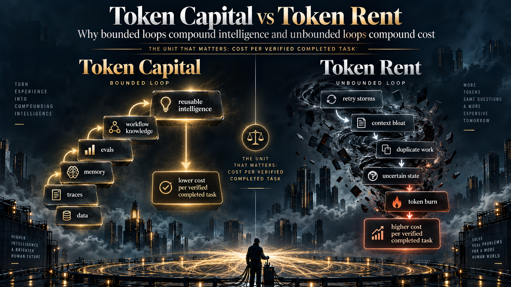Token Capital vs Token Rent — bounded loops compound intelligence, unbounded loops compound cost