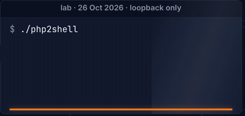 The lab terminal: the web-runtime check reports PHP 8.4.26 VULNERABLE, then after the container is recreated from the patched image it reports 8.4.27 PATCHED