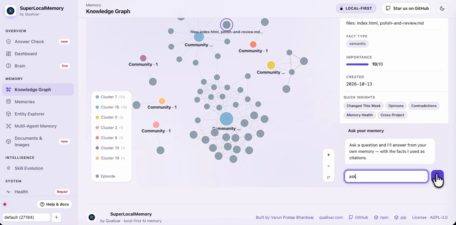 Knowledge graph in SuperLocalMemory