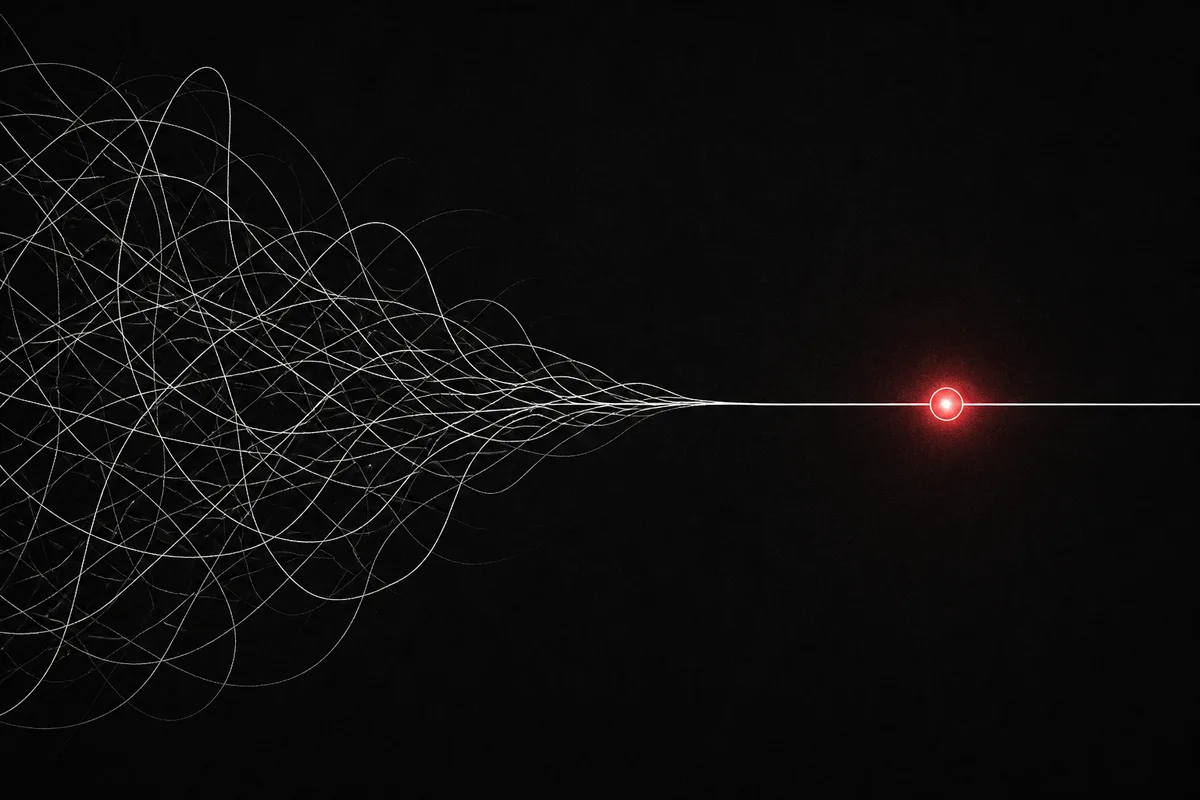 Tangled M-by-N connections resolving into one shared interface