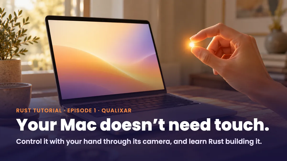 Watch the film on YouTube: a hand in the air steers a Mac cursor, built in Rust from an empty folder
